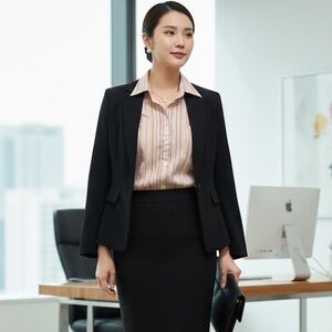 UNITI STRETCH 65% Polyester & 30%Rayon 5% Rayon Blouse Size Large Strip Lines